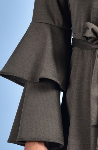 Frilled Sleeve Dress with Belt 1191-02 Khaki 1191-02