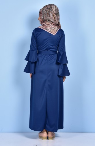 Frilled Sleeve Dress with Belt 1191-05 Indigo 1191-05