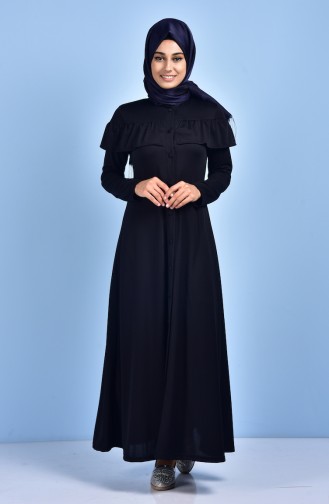 Frilled Buttoned Long Tunic 4119-09 Navy Blue 4119-09