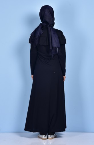 Frilled Buttoned Long Tunic 4119-09 Navy Blue 4119-09