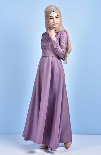 Laced Evening Dress with Belt 5064-04 Lylac 5064-04