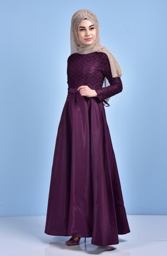 Laced Evening Dress with Belt 5064-05 Purple 5064-05