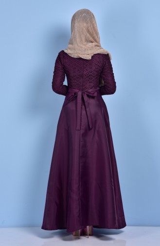 Laced Evening Dress with Belt 5064-05 Purple 5064-05