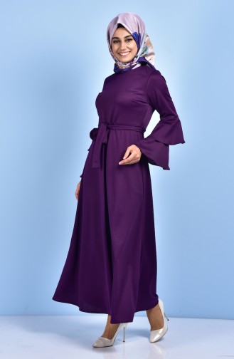 Frilled Sleeve Dress with Belt 1191-07 Purple 1191-07