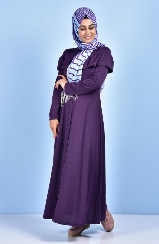 Frilled Buttoned Long Tunic 4119-08 Purple 4119-08