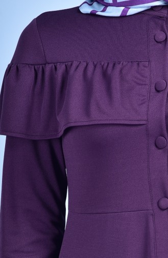 Frilled Buttoned Long Tunic 4119-08 Purple 4119-08
