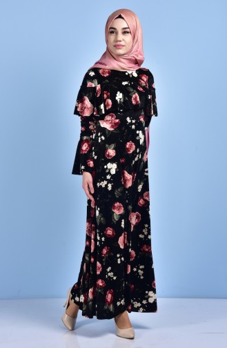 Velvet Flowery Dress 1270-02 Black 1270-02