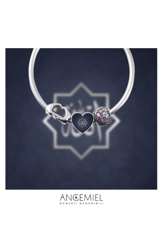 Allah cc Yazılı İslami Gümüş Charm Angemiel Bileklik ALM002750 Renkli