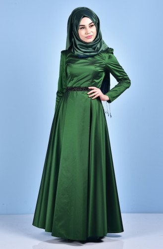 Robe de Soirée Taffetas Détail Pierre 0482-02 Vert 0482-02