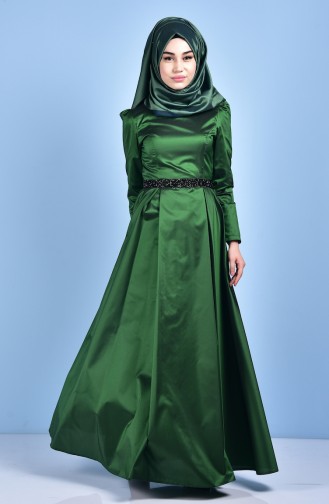 Robe de Soirée Taffetas Détail Pierre 0482-02 Vert 0482-02