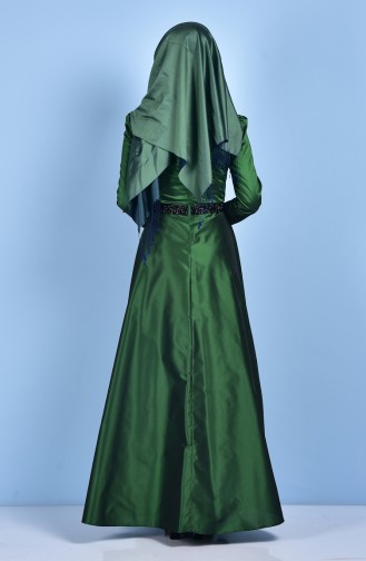 Taş Detaylı Tafta Abiye Elbise 0482-02 Yeşil