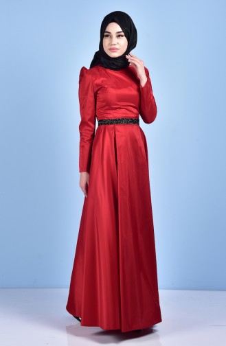 Red Hijab Evening Dress 0482-03