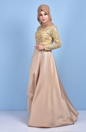 Gold Hijab Evening Dress 0533-02