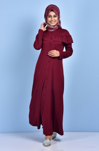 Frilled Buttoned Long Tunic 4119-12 Dark Cherry 4119-12