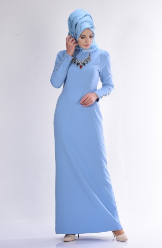 Babyblau Hijab Kleider 7003-05