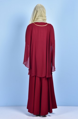 Claret Red Hijab Evening Dress 7006-02