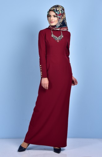 Dress with Necklace 7003-04 Claret Red 7003-04