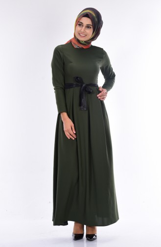 Pleated Dress with Belt 2258-05 Khaki 2258-05