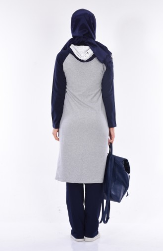 Islamic Sportswear Suit with Print 17004B-01 Grey Navy Blue 17004B-01