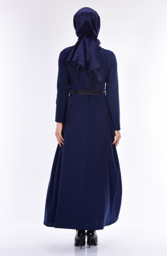 Pleated Dress with Belt 2258-01 Navy Blue 2258-01