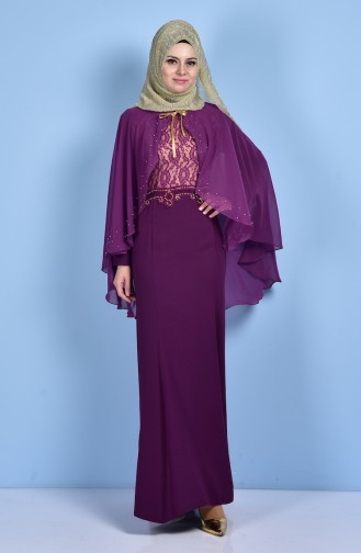 Purple Hijab Evening Dress 7006-01