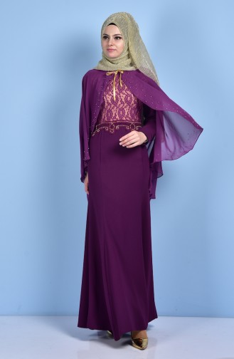 Purple Hijab Evening Dress 7006-01