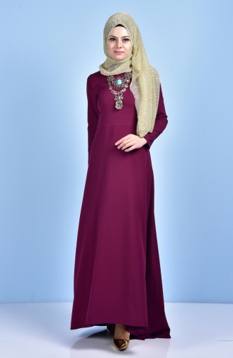 Asimetric Dress with Necklace 7002-02 Maroon 7002-02