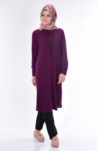 Guipure Detailed Tunic 0058-04 Maroon 0058-04