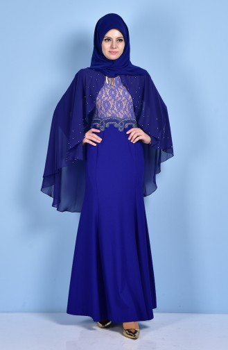 Saxe Hijab Evening Dress 7006-04