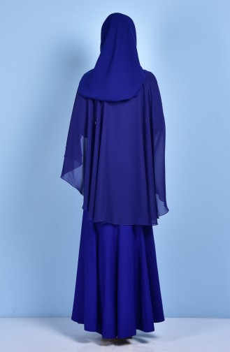 Saks-Blau Hijab-Abendkleider 7006-04