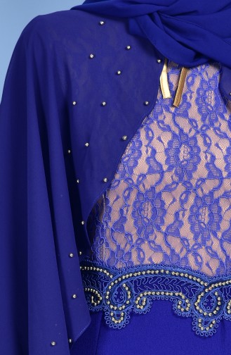 Saks-Blau Hijab-Abendkleider 7006-04