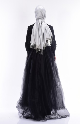 Robe de Soirée Tulle a Dentelle 0370-01 Noir 0370-01