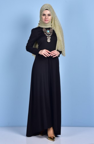 Asimetric Dress with Necklace 7002-04 Black 7002-04