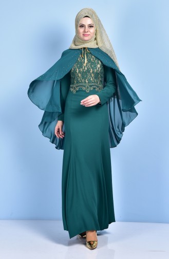 Emerald Green Hijab Evening Dress 7006-03