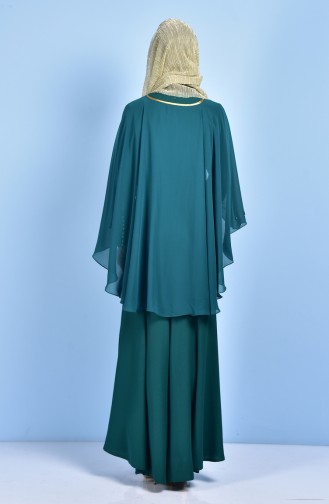 Emerald Green Hijab Evening Dress 7006-03