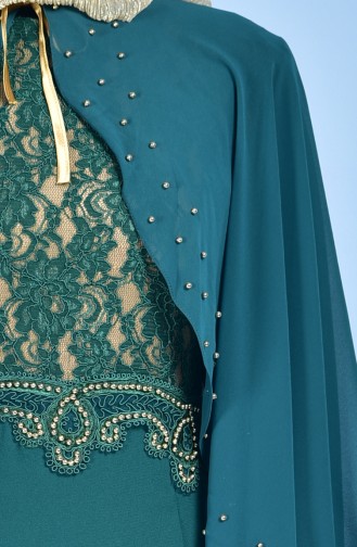 Emerald Green Hijab Evening Dress 7006-03