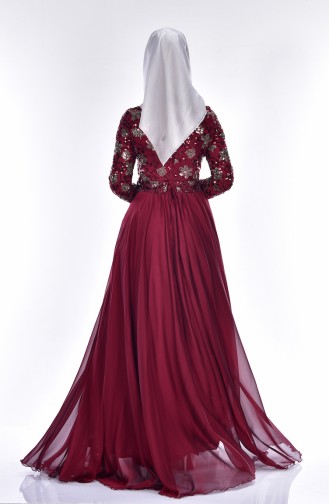 Claret Red Hijab Evening Dress 0488-04