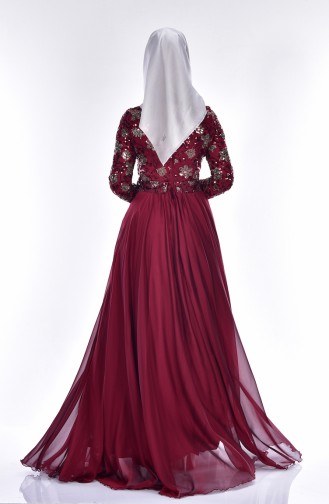 Claret Red Hijab Evening Dress 0488-04