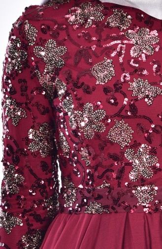 Claret Red Hijab Evening Dress 0488-04