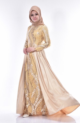 Gold Hijab Evening Dress 0394-06