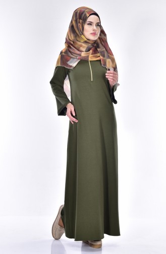 Reglan Kollu Fermuarlı Elbise 2831-06 Haki Yeşil