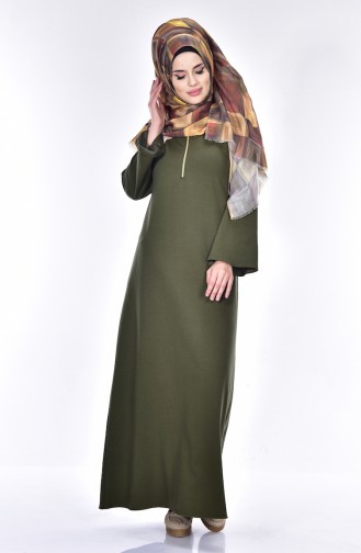 Reglan Kollu Fermuarlı Elbise 2831-06 Haki Yeşil