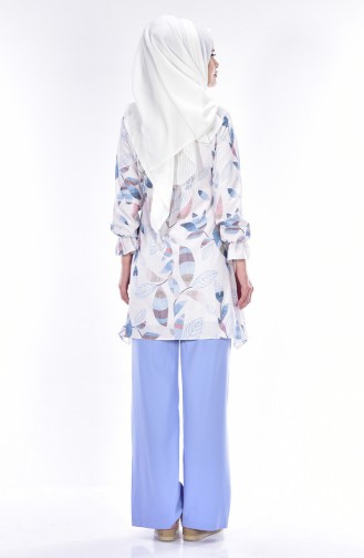 Tunik Pantolon İkili Takım 5082-22 Mavi Ekru