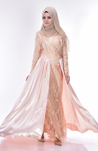 Powder Hijab Evening Dress 0394-04