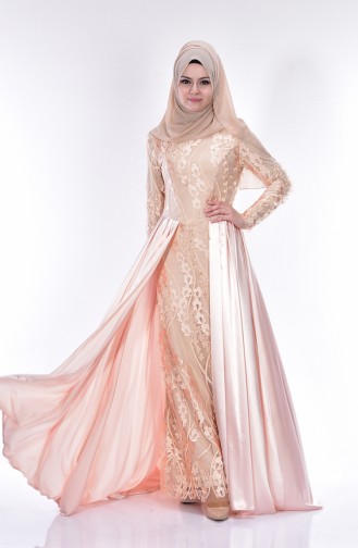 Powder Hijab Evening Dress 0394-04