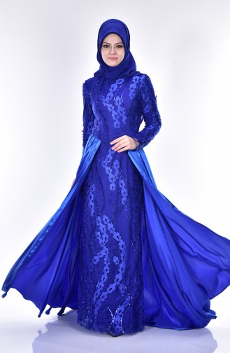 Saxe Hijab Evening Dress 0394-03