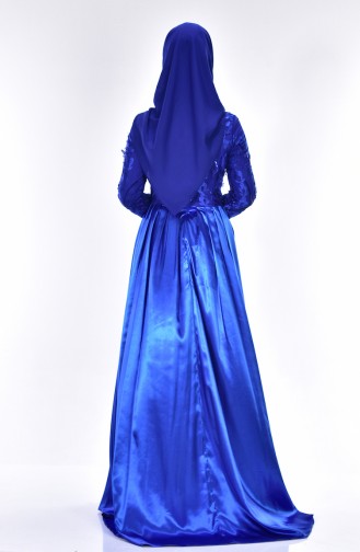 Saxe Hijab Evening Dress 0394-03