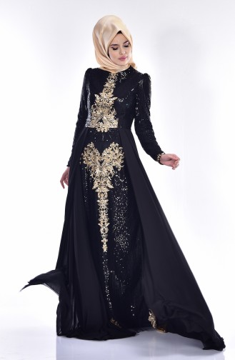 Black Hijab Evening Dress 0437-04