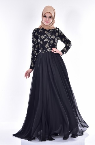 Pullu Abiye Elbise 0488-01 Siyah