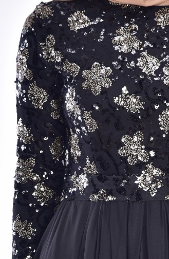Pullu Abiye Elbise 0488-01 Siyah